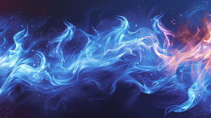 Fototapeta premium An artistic graphic of swirling blue flames creating a blazing effect, with a gradient background transitioning from dark to light, providing a spacious area for copy on the right