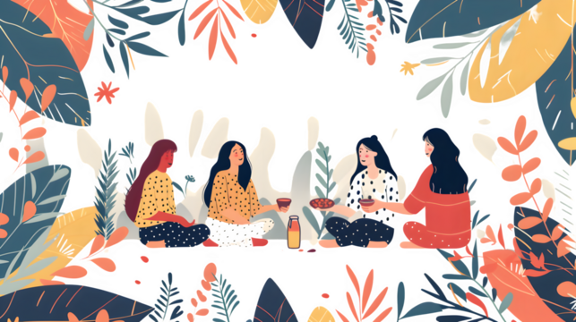 Friendship Day - Friends Sitting Together,
Clean and Modern Bohemian Art Background, 
PNG File, Isolated on White