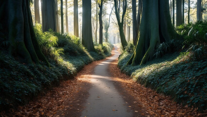 Obraz premium Serene Forest Pathway in Morning Light