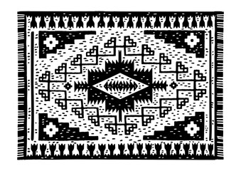 Obraz premium Carpet rug sketch engraving PNG illustration. T-shirt apparel print design. Scratch board imitation. Black and white hand drawn image.