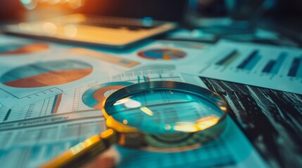 Magnifying glass papers full of graphs and documents generative ai