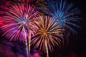Fototapeta premium Dazzling display of colorful fireworks lighting up the night with a festive ambiance
