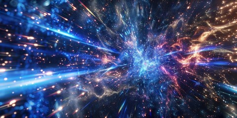 Fototapeta premium A blue particle pulls ahead with lightningfast speed leaving the others in its wake.