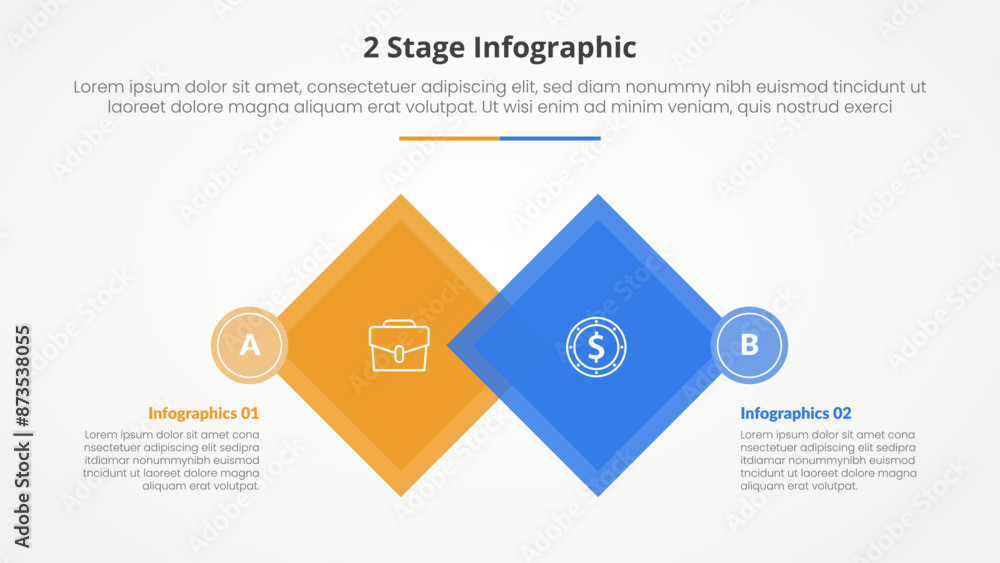 Aufkleber 2 points stage template for comparison opposite infographic concept for slide presentation with diam