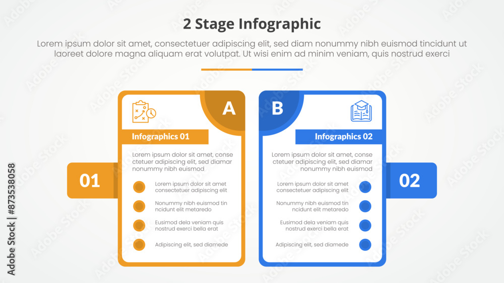 Aufkleber 2 points stage template for comparison opposite infographic concept for slide presentation with big 