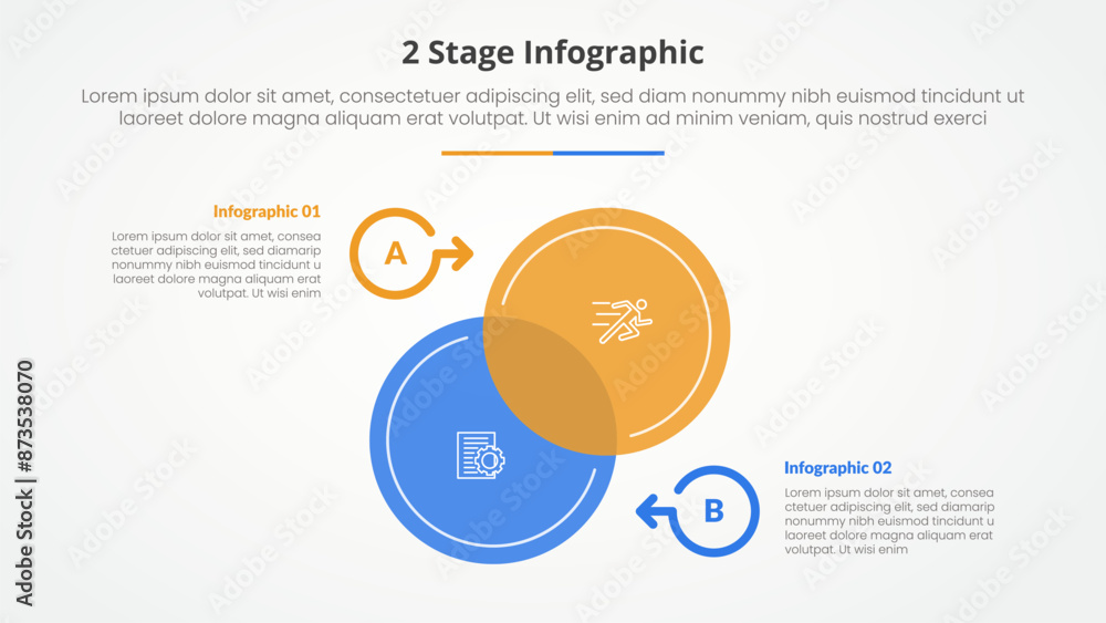 Aufkleber 2 points stage template for comparison opposite infographic concept for slide presentation with big 