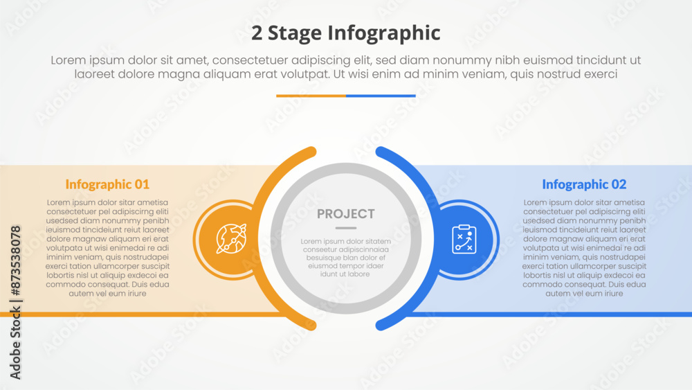 Aufkleber 2 points stage template for comparison opposite infographic concept for slide presentation with big 