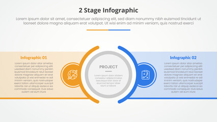 2 points stage template for comparison opposite infographic concept for slide presentation with big outline circle center and box container transparent with flat style