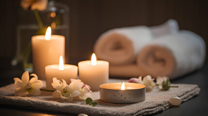 spa still life with candles and towel