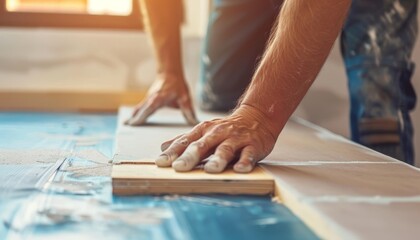 Close up view of precise drywall mounting on a wooden frame for construction projects