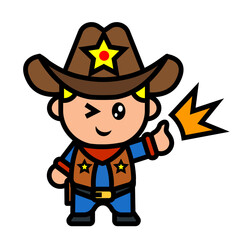 cute cowboy raises thumbs up