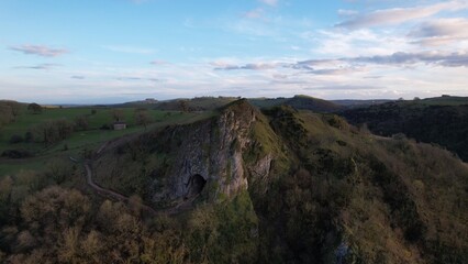 Thor's Cave, Sunset Over Manifold Valley, Peak District National Park, Staffordshire, UK