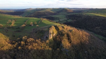 Thor's Cave, Sunset Over Manifold Valley, Peak District National Park, Staffordshire, UK