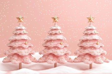 Festive 3d christmas scene with trees adorned in elegant golden garlands for a holiday ambiance