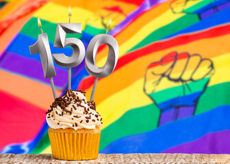 Birthday card with gay pride colors - Candle number 150