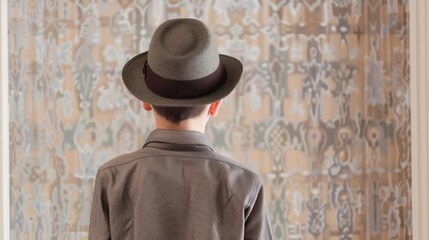 Back view of a boy with a detective hat examining clues, future detective, investigative career