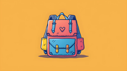 Fototapeta premium A colorful illustration of a school backpack with line art and flat colors. Suitable for educational themes, back to school events, or student-related designs.