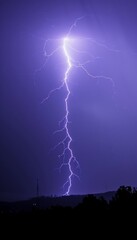Intense summer storm  dramatic lightning strikes in a night sky with dark clouds and electric bolts