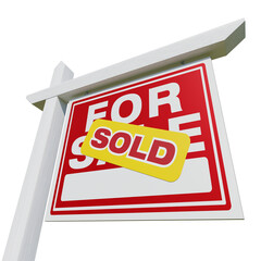 Right Facing Sold For Sale Real Estate Sign Isolated. Transparent PNG. 3D Rendering.