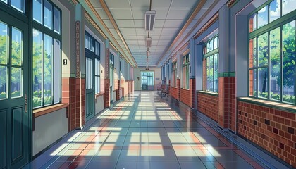 High school corridor in the daytime