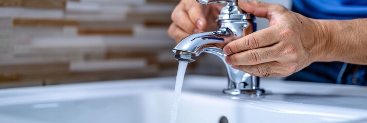 Plumber meticulously installing a faucet with precise details in a close up view for optimal results