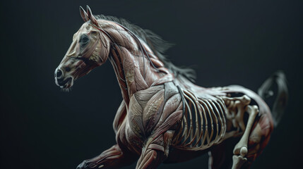Fototapeta premium Comprehensive 3D Rendered Anatomical Illustration of a Horse's Muscles and Skeleton