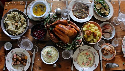 Thanksgiving Feast on a Rustic Table