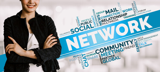 Human Resources Recruitment and People Networking Concept. Modern graphic interface showing...