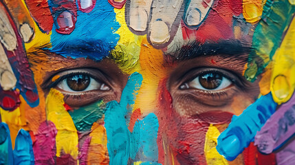Obraz premium Colorful face paint, diversity and creativity concept
