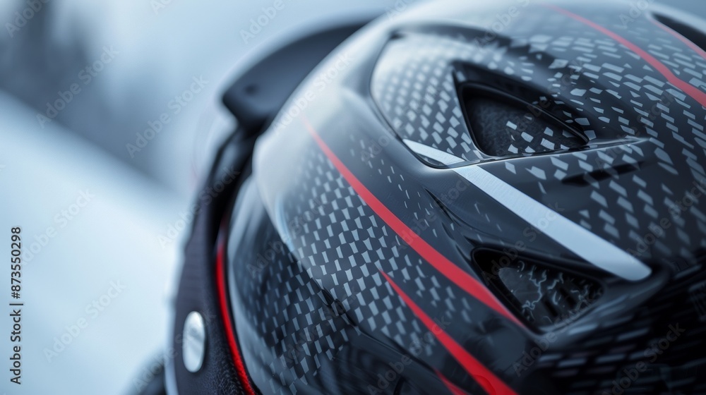Poster macro image of a ski helmet showcasing its aerodynamic design and comfortable padding for maximum sa