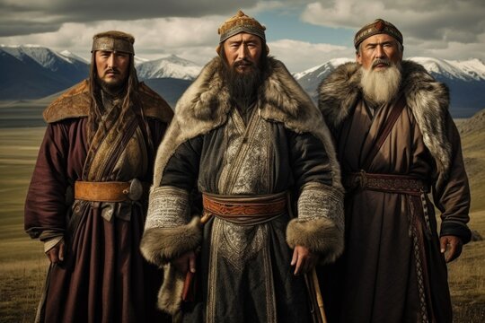Tatar Mongols: nomadic warriors and conquerors, cultural legacy, military prowess, Eurasian steppes strength, traditional attire, resilience and the spirit of the historic nomadic lifestyle
