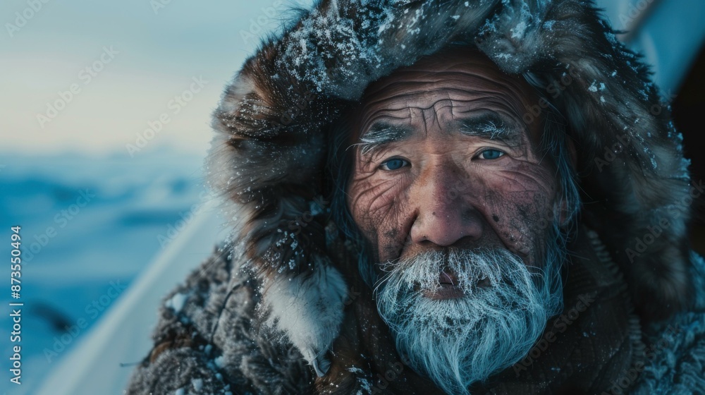 Sticker Portrait of an Inuit elder. AI.