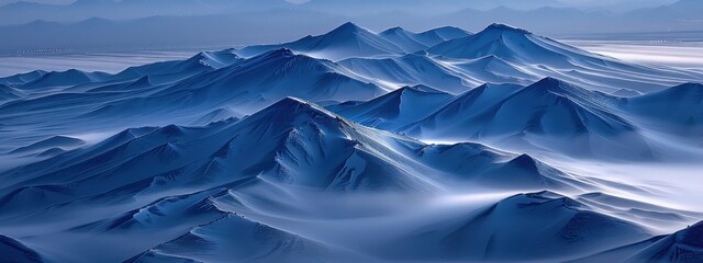 Obraz premium The mountains are covered in a thick layer of fog.