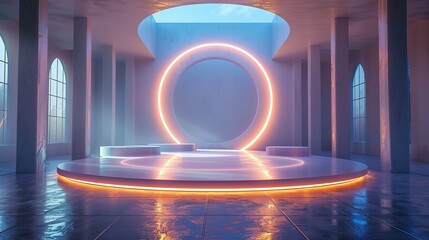 Virtual Studio Podium: 3D Tech Background