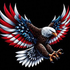 sea eagle spreads wings with feather in red and white color. america flag