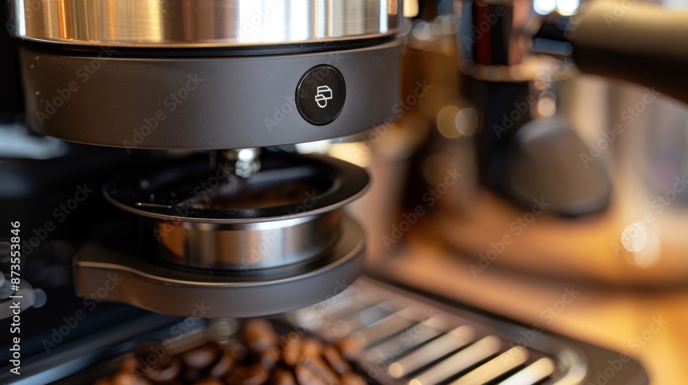 Poster a closeup of the bluetooth button on a smart coffee scale is depicted in the last photo highlighting