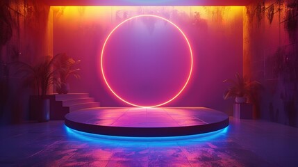 Abstract Game Platform: Illuminated 3D Podium Background