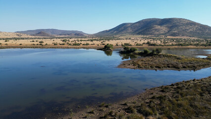 Scenic Lake At Pilanesberg National Park In North West South Africa. African Animals Landscape. Pilanesberg National Park. Pilanesberg National Park At North West South Africa. Big Five Animals.