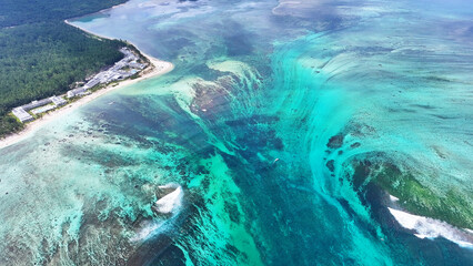 Underwater Waterfall At Le Morne Beach In Mauritius Island Mauritius. Indian Ocean Beach. Africa Background. Le Morne Beach At Mauritius Island Mauritius. Tourism Landscape. Nature Seascape.