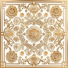 Elegant Chinese Gold Print Illustration on White Background