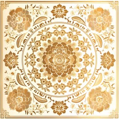Elegant Chinese Gold Print Illustration on White Background