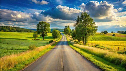 Fototapeta premium Countryside road with road signs Navigation concept, countryside, road signs, navigation, rural, direction, route