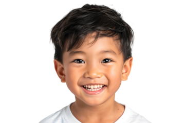 Portrait of a smiling boy with happy expression, isolated on transparent background
