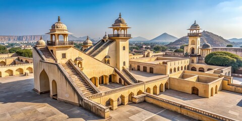 Obraz premium Historical astronomical observatory with geometric structures in Jaipur, India, Jantar Mantar