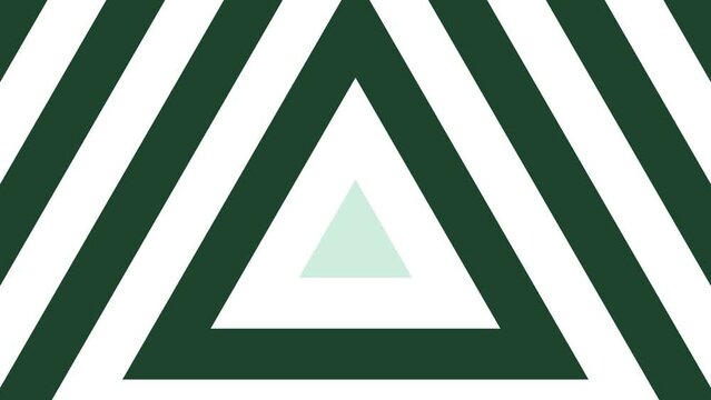 Abstract motion graphics featuring a green triangle with thick lines, infinitely repeating and expanding like a kaleidoscope. Abstract geometric design. Ideal for wallpaper and modern art projects