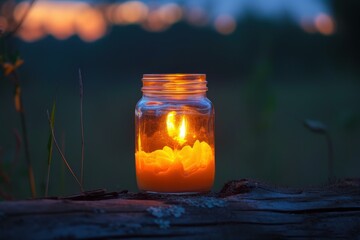 Tranquil sunset candle jar for creating a serene and calming atmosphere during dusk and twilight. With a mason jar and soft glowing candlelight
