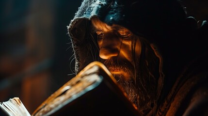 Religious man reading holy book Spiritual concept , Holy Scriptures Religious Figure Reverence Faith