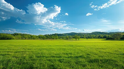 Fototapeta premium Green landscape with clear skylush greenery open area