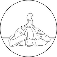 線画円形百人一首　従二位家隆