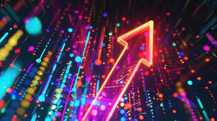 Neon Arrow Upward Trend on a Colorful Abstract Background